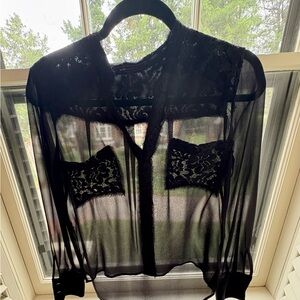 BCBGMAXAZRIA Sheer Black Lace Blouse, XS
